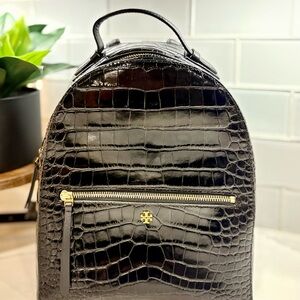 Tory Burch Black Handbag Interior with Gold Hardware Accent